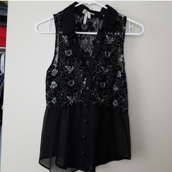 Kirra Tops - NWOT Black Chiffon & Lace Top